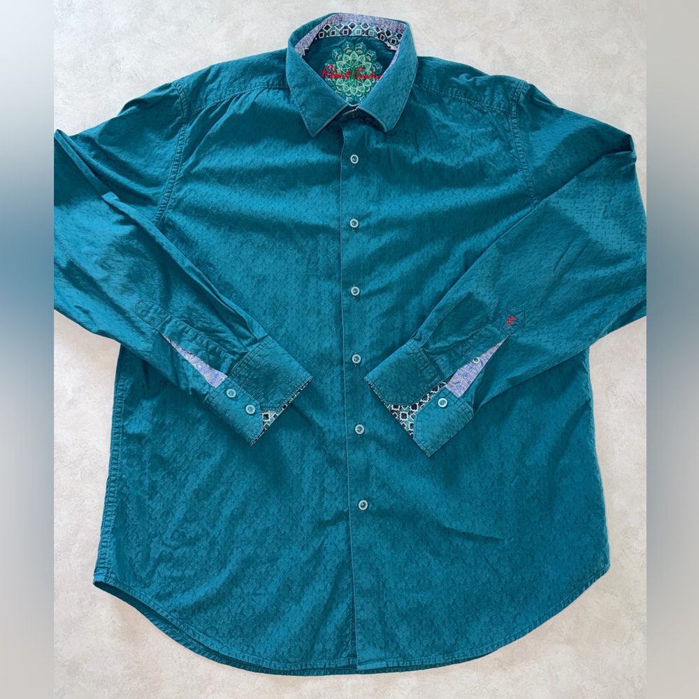 Robert Graham Long Sleeve Shirt Mens XL Geometric Paisley Trim Flip Cuff READ